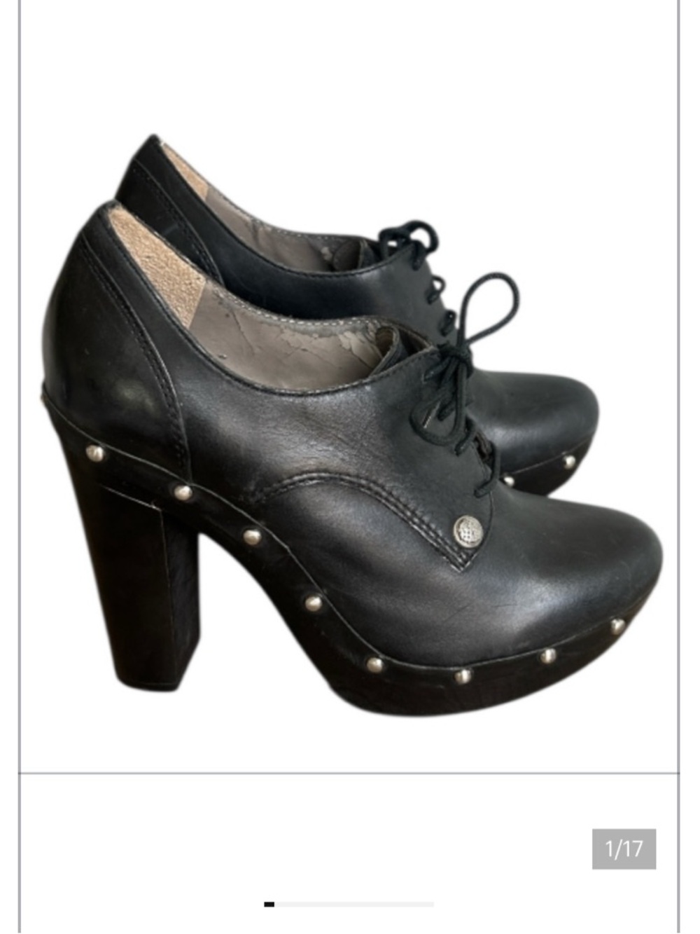 Vince Camuto Canasta Western Platform Clog Heel Lace-Up Booties Black Rivet Sz 8